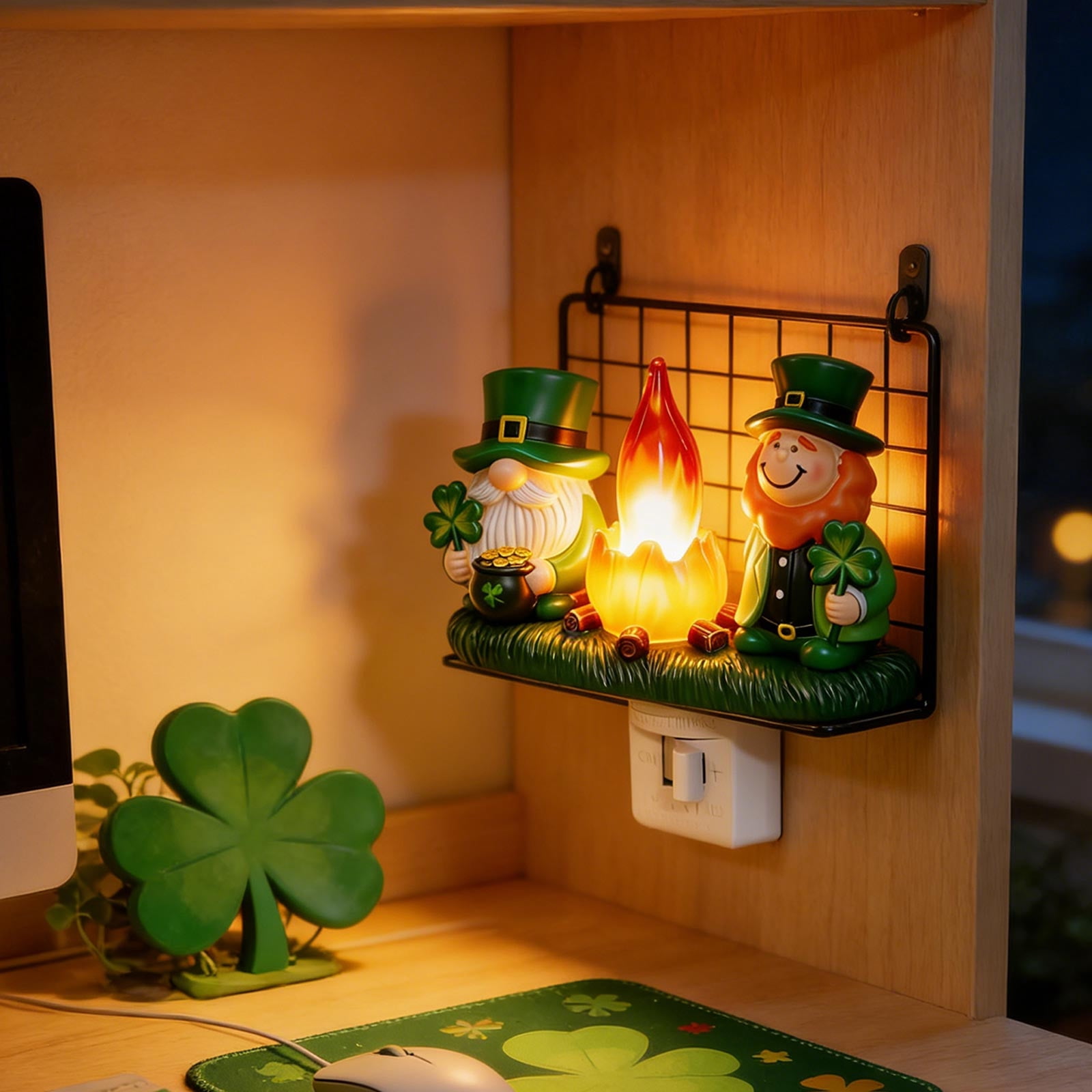 St Patrick Night Light Plug into Wall, Acrylic Irish St Patrick Day Night Light Decorative for Bedroom, Bathroom, Living Room and Hallway, Holiday Lamp by C7 LED Bulb (Gnome)