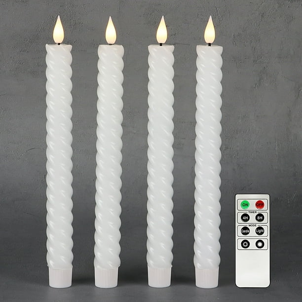 Rhytsing 9.6" 4Pcs White Twisted Flameless Taper Candles with Timer