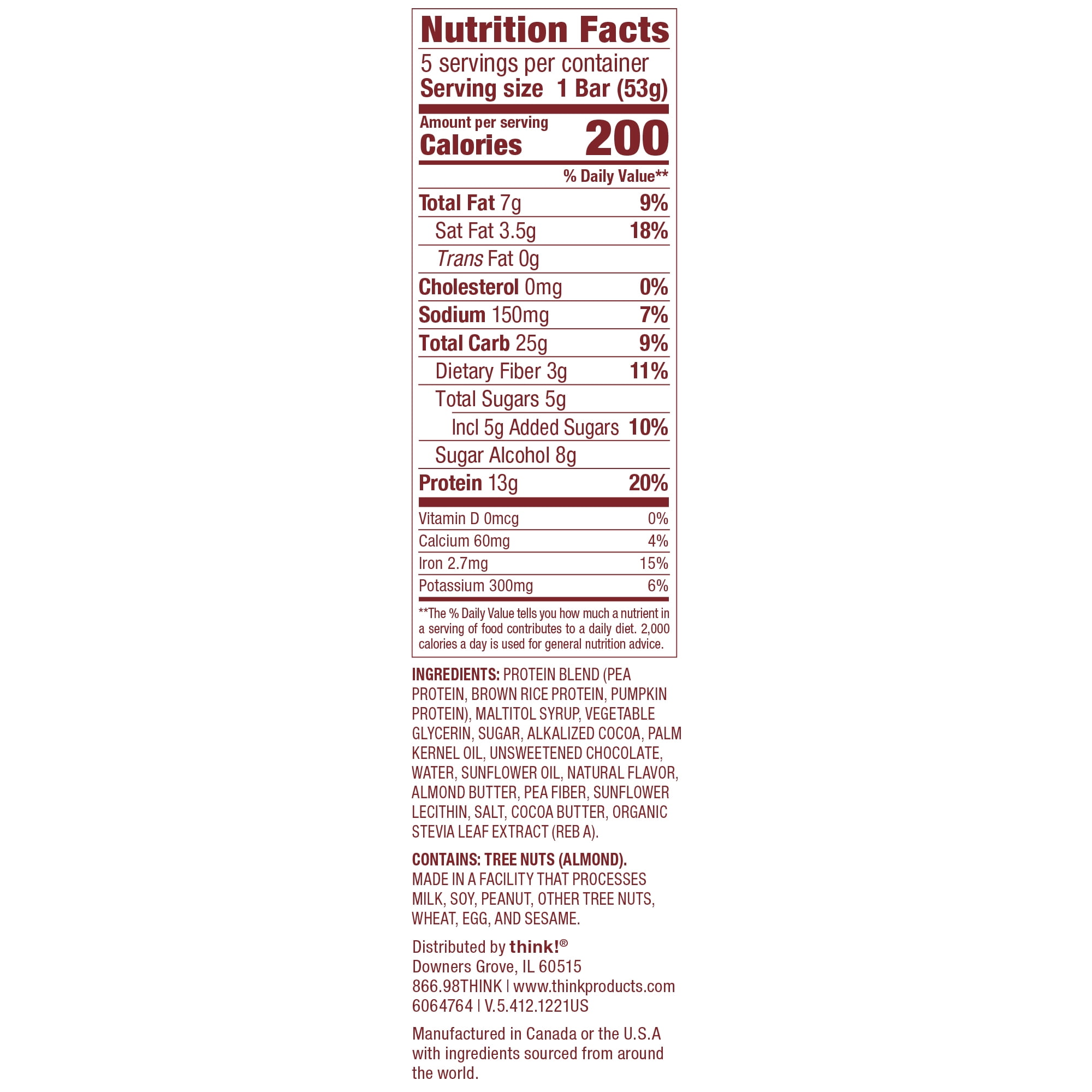 thinkThin High Protein Bar, Chocolate Mint, 13g Protein, 5 Ct