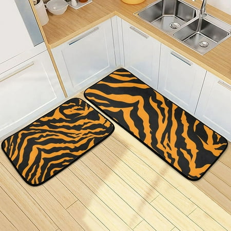 

Tiger Print Background Kitchen Rugs Set Non Slip Mats Runner for Dining Room