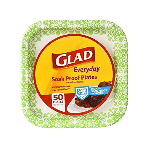Glad Square Disposable Paper Plates for All Occasions New & Improved Quality Soak Proof, Cut