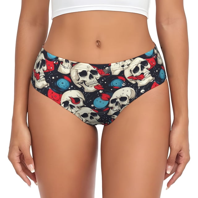 Balery rock record Skull artist Ropa Interior de Algodón para Mujer con Dibujo – Braguitas Cómodas y Elásticas, Estilo Clásico-Medium