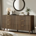 thumbnail image 6 of Laintene 3-Piece Boho Bedroom Set - 6-Drawer Dresser & 2 Nightstands with 3 Drawers & USB Charging, Fluted Wooden Storage, Modern Dresser & Nightstand Combo, Walnut, 6 of 12