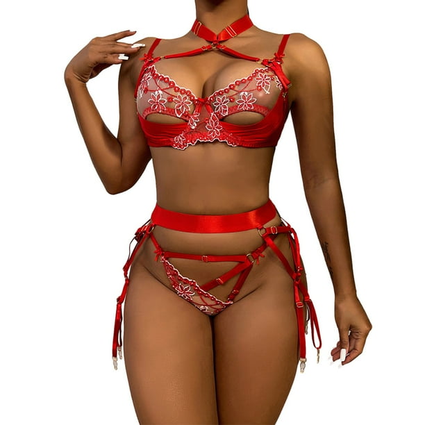 Gibobby Ropa interior mujer sexy Lenceria Sexy para Mujer Transparente Ropa Interior Lenceria Vestidos de Mujer Sexis Bralette y Tanga Conjunto Interior Mujer Rojo CH Walmart en linea