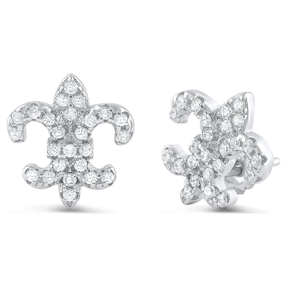 SilverCloseOut Sterling Silver Womens Cz Dainty Fleur De Lis Stud Earrings
