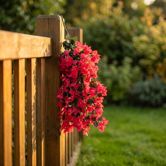 Bcylexb Artificial Hanging Flowers, Lifelike Faux Hnaging Vines Fake Flowers UV Resistant No Fade for Fence Balcony Wall Outdoor Decor