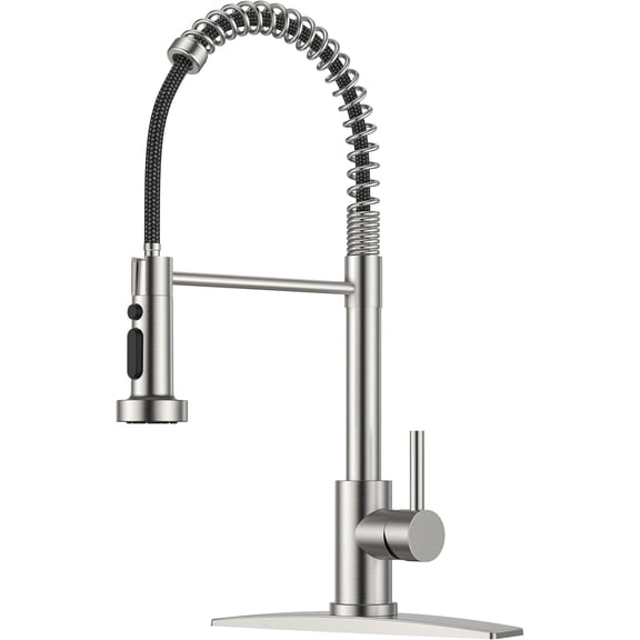 Kitchen Faucet with Pull Down Sprayer, Brushed Nickel Stainless Steel Single Handle Classic Spring Commercial Sink Faucet for RV Camper Bar Farmhouse Laundry