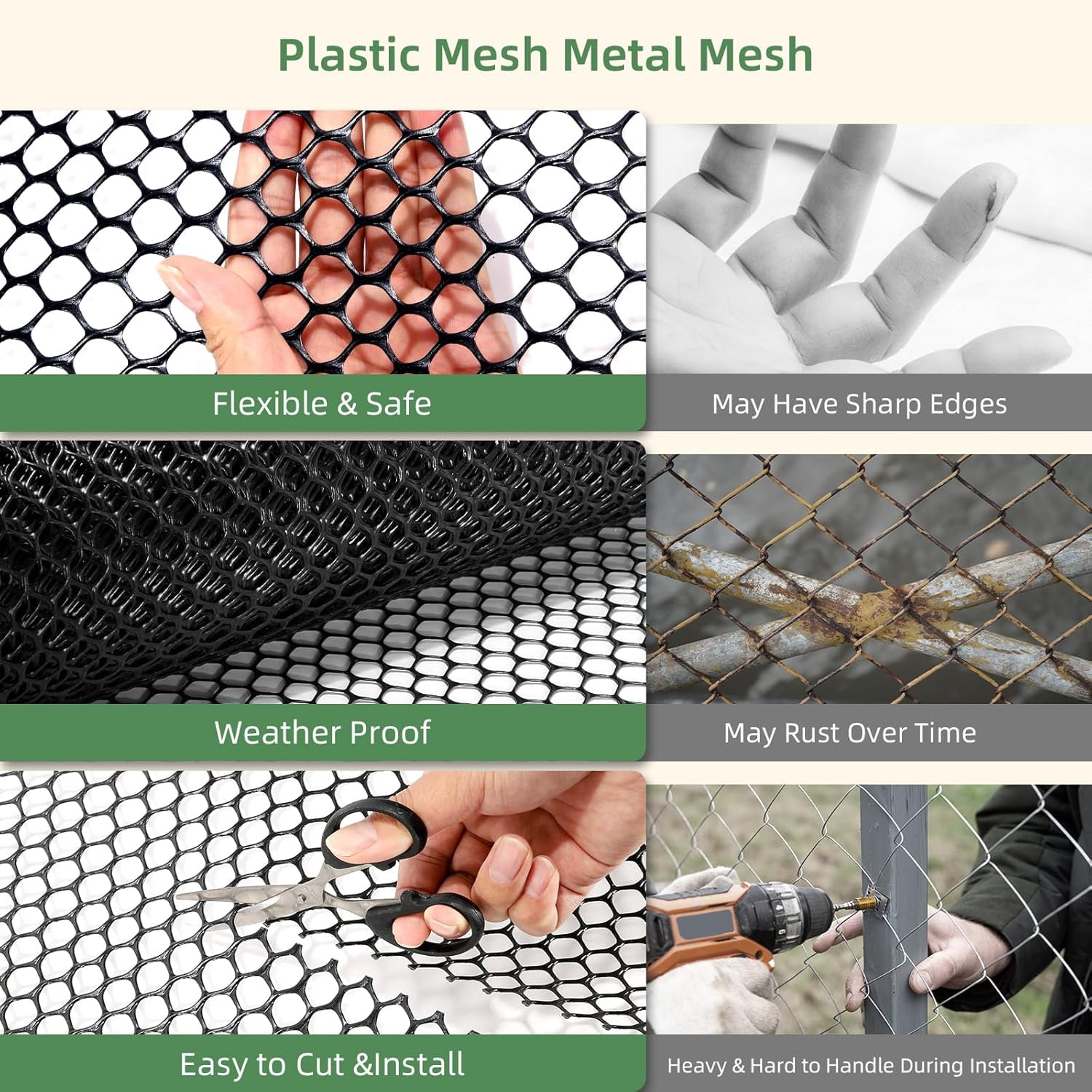 Troxlin Plastic Wire Mesh Fence Roll, 15.7IN x 26.3FT Plastic Chicken Wire Mesh, Balcony Garden Floral Netting Fencing Barrier for for Crafts, Poultry, Garden,Black(100 tie straps)