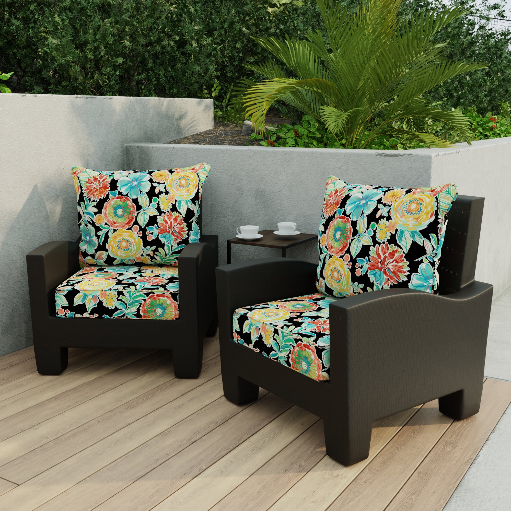 Jordan Manufacturing 46.5" x 24" Colsen Noir Black Floral Rectangular Outdoor Deep Seat Chair Cushion Set with Welt
