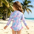 thumbnail image 3 of Krdevn Girls Scale Print Long Sleeve One Piece Rash Guard Swimsuit with Ruffled Hem Color:Purple,Size:18-24 Months, 3 of 5
