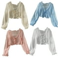 thumbnail image 3 of UDIYO Women Thin Coat Solid Color Sun Summer Chiffon Bow knot Cardigan Shirt for Daily Wear Fungus Edge Small Shawl Sunscreen Shirt, 3 of 8