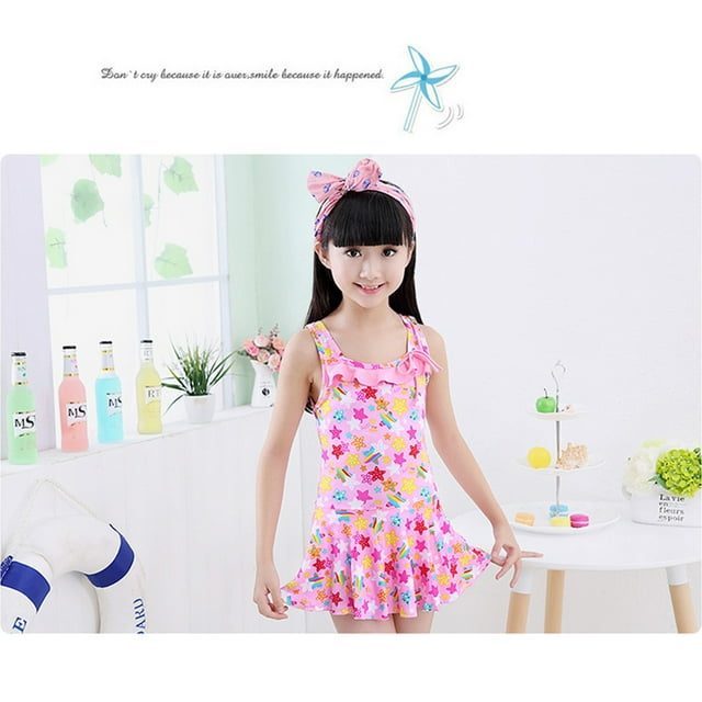 Maillot de Bain Style Robe Princesse pour Filles Impression Mignonne pour Source Chaude Natation Rose m