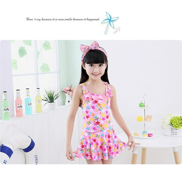 Kids Girls Cute Printing Princess Dress Style Swimwear for Hot Spring Swimming Pink 3XL