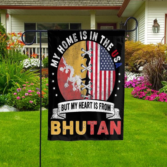 Bhutanese Parts Bhutan Roots American Home Proud Garden Flag, Double-Sided Decorative Outdoor Flag, Patriotic Polyester Yard Flag 12 x 18 in