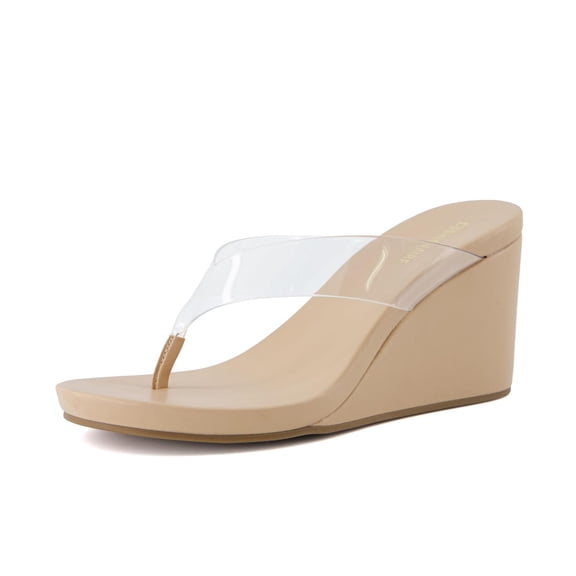 Cushionaire Bera Platform Thong Womens Sandals, Stylish Wedge Flip Flops for Women with Contoured Comfort Footbed