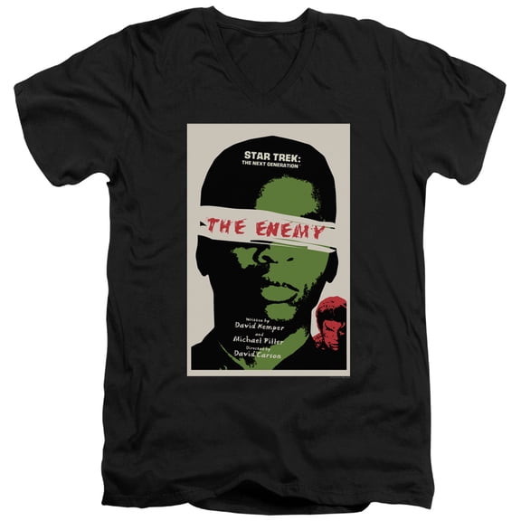 Star Trek Tng Season 3 Episode 7 Adult V-Neck 30/1 T-Shirt Black