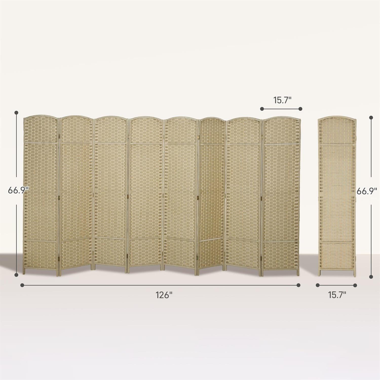 Demi Bonn 8-Panel Folding Room Divider Screen, 5.6' Tall Privacy Screen for Home Office, Space-Saving Freestanding Partition, Beige