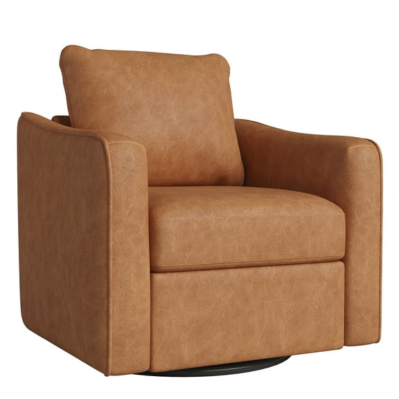 Mid-Century Modern Swivel Accent Chair, 360°Upholstered Armchair, Home Sofa with Track Arms for Living Room, Bedroom, Reading Room, Club Swivel Chair,Chenille Brown