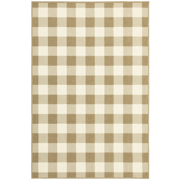 Moretti Parker Area Rug 2598I Outdoor Tan Crosshatch Plaid 8' 6" x 13' 0" Rectangle
