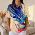 thumbnail image 2 of Summer Polo Shirts for Women Waffle Retro Texture Gradient Print Golf Polos Short Sleeve Button Collar Trendy Blouse Blue XXL, 2 of 6