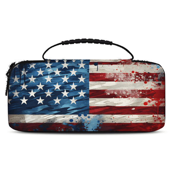 Herdesigns 4th of July Carry Case Compatible with Nintendo Switch 2017 & Oled 2021, with 20 Game Card Slots, Memorial Day USA Flag Portable Travel Carrying Case Pouch for Accessories & Games