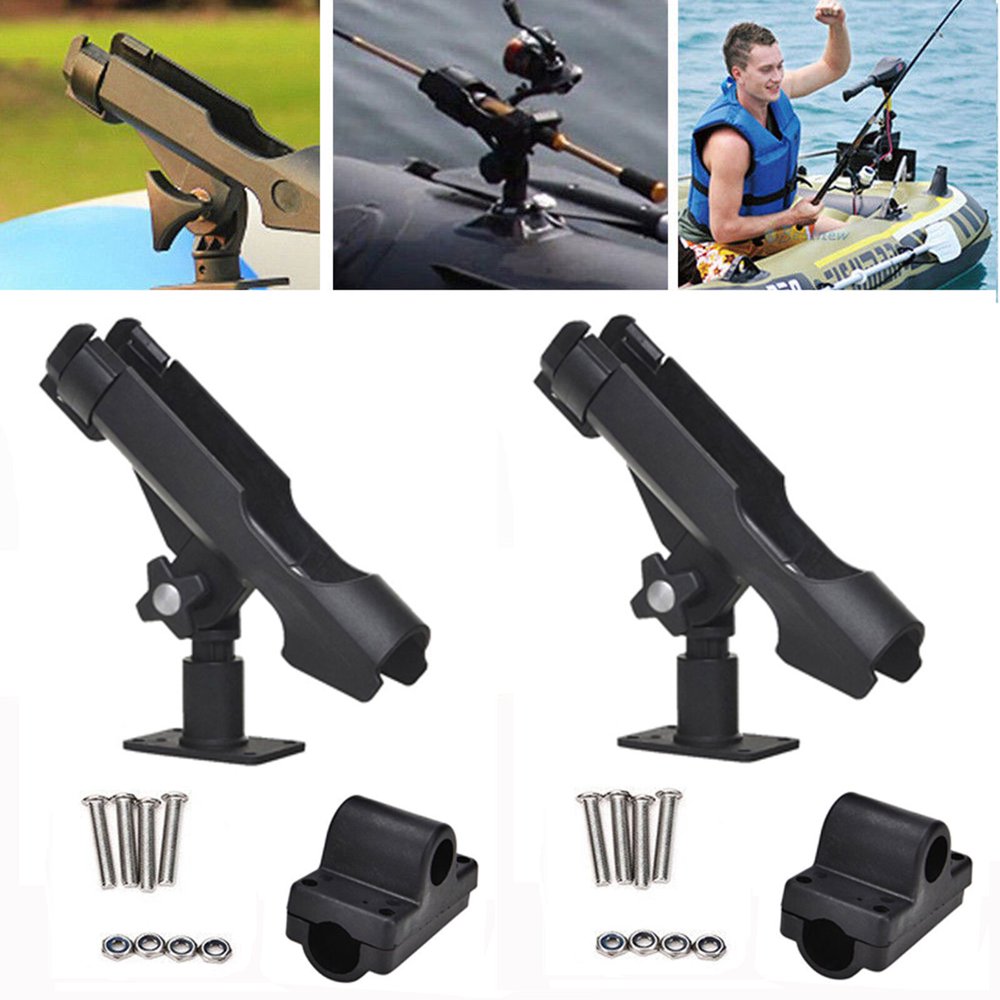 2PC Fishing Pole Rod Holder Tackle Kit Adjustable Side Rail Mount For