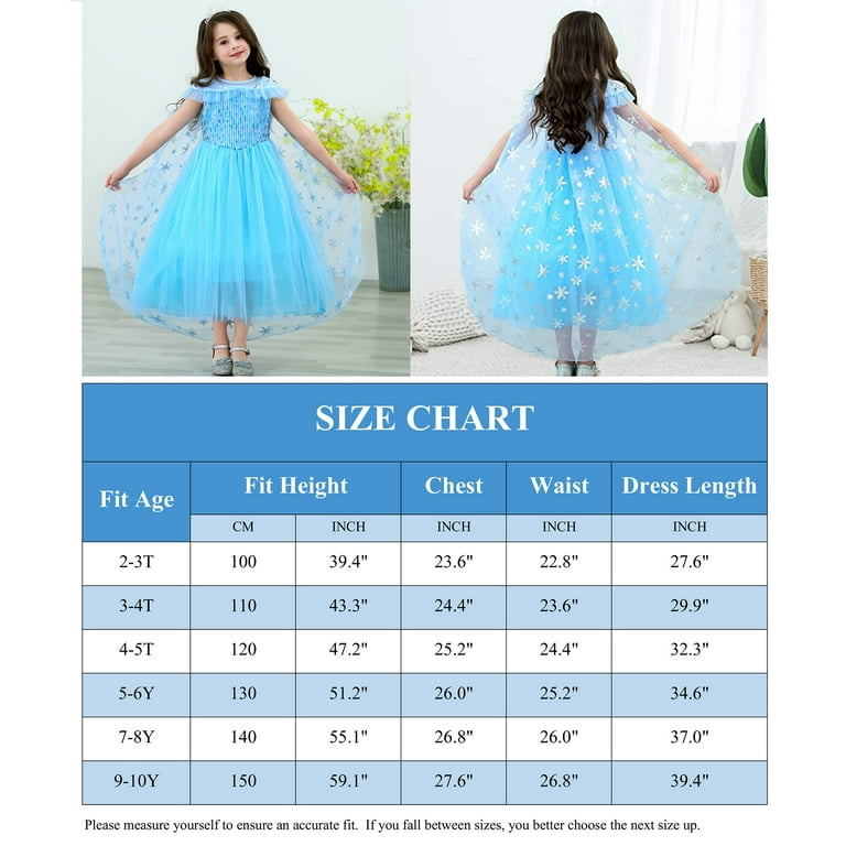 Avady Girls Halloween Princess Dress Costume, Frozen Elsa Blue with Cape,  Wand, Wig, Crown, Gloves, Kids Size - Walmart.com