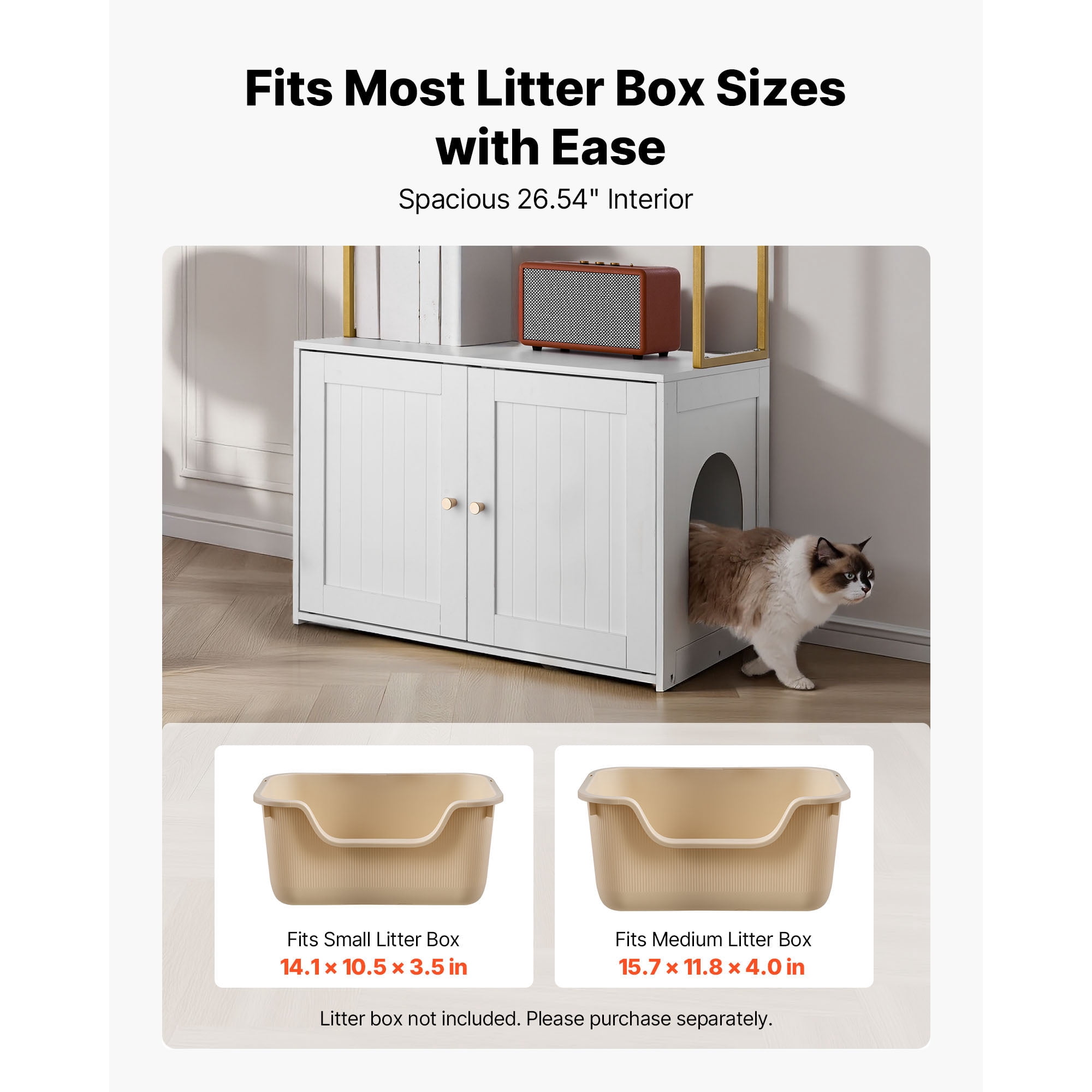 KFFKFF Cat Litter Box Enclosure Furniture, 27.6 in Cabinet with Metal Legs & Dual Storage Shelves, Waterproof Cat Washroom and House, Compatible with Most Litter Boxes, Ideal for Living Room