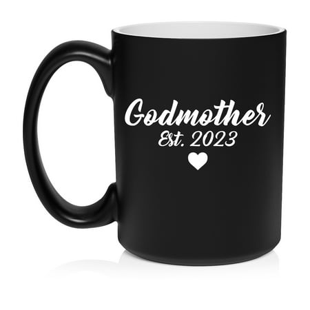 

Godmother Est 2023 Christening Baptism Ceramic Coffee Mug Tea Cup Gift for Her Sister Women Family Best Friend Grandma Mom Cute Girlfriend Wife Birthday Housewarming (15oz Matte Black)