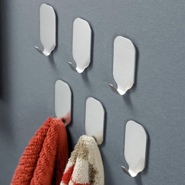 Ganchos adhesivos, colgadores de pared resistentes, acero inoxidable resistente al agua para una fácil instalación y extracción, no requiere perforación, diseño elegante para decoración de cocina y