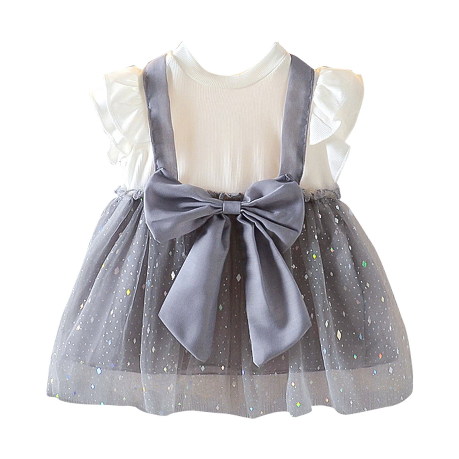 B91xZ Summer Girl Clothes Floral Sleeveless Dresses with Pockets for Girls Grey 18 24 Months