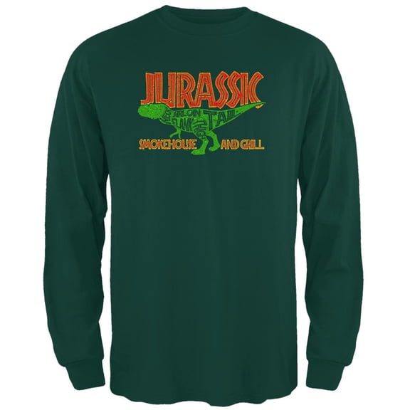 Jurassic Smokehouse and Grill Mens Long Sleeve T Shirt Forest Green SM