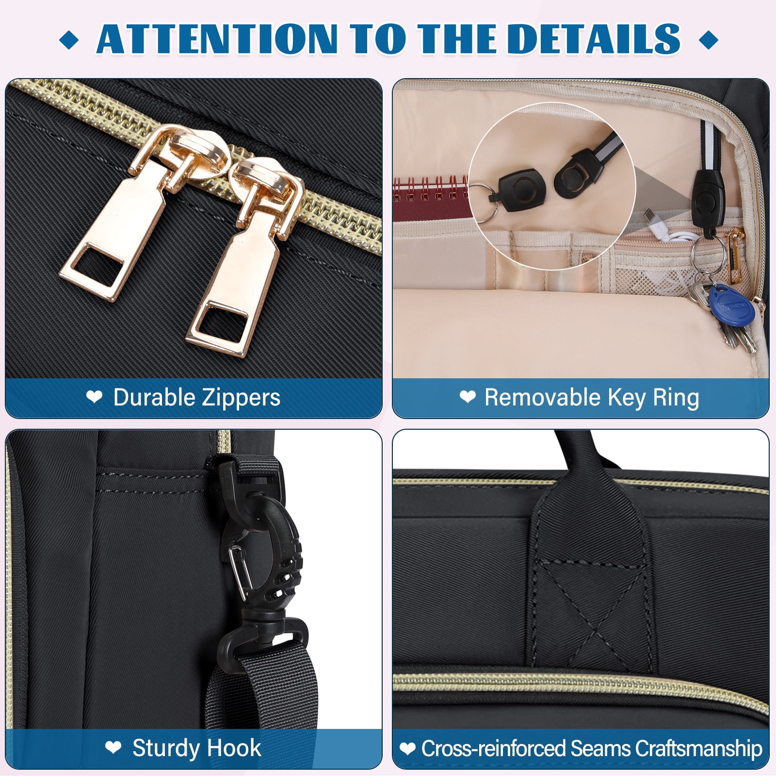 RAINSMORE Laptop Bag 17.3 Inch Messenger Shoulder Bags for Women Waterproof Computer Briefcase Large Laptop Case for Work Business Office College Travel,Black