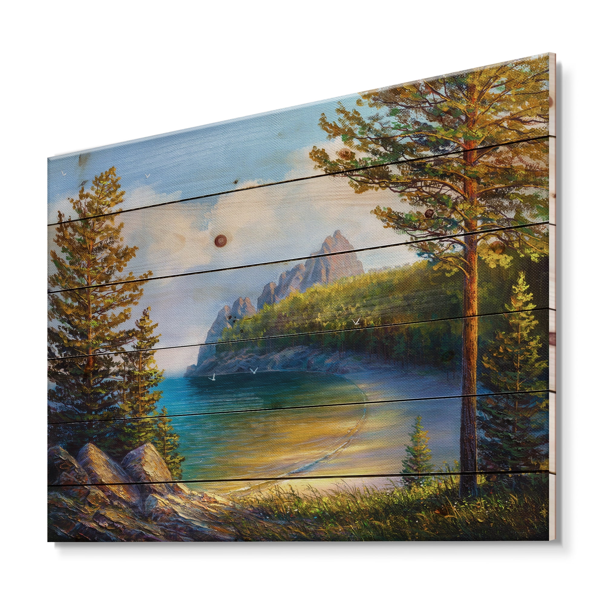 Designart 'Sunrise By The Wild Beach' Nautical & Coastal Print on Natural Pine Wood