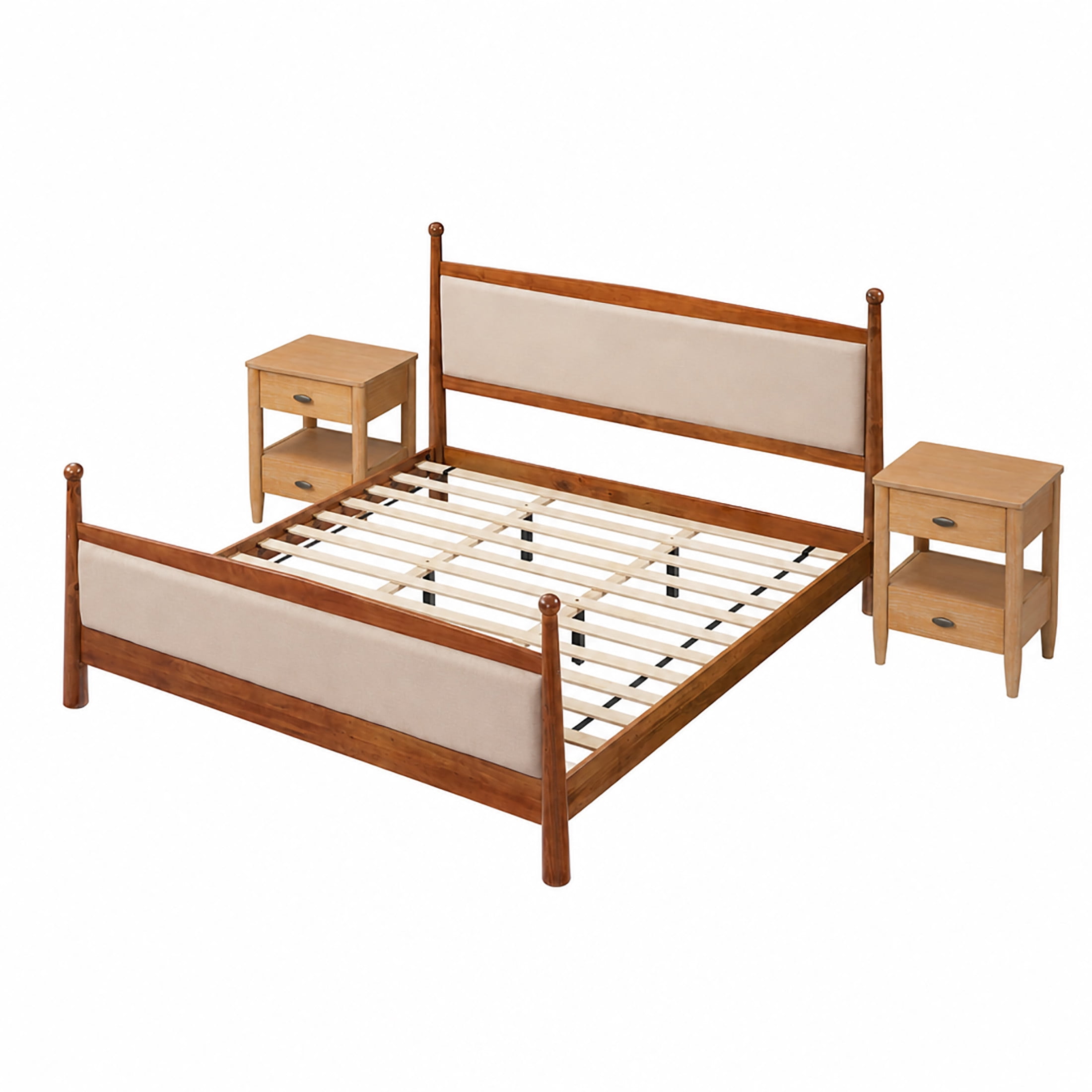 Christopher Knight Home Transitional Bedroom Set, King Upholstered Bed with 2 Nightstands, Cherry+Natural
