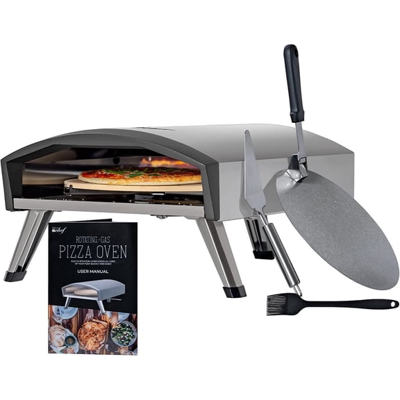 Open Box Deco Chef Outdoor Gas Pizza Oven, Portable Collapsible Design, Hassle-Free Self-Rotating Baking Stone, Accessories, Stainless Steel