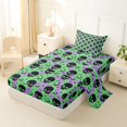 thumbnail image 2 of Homewish Cartoon Green Skull Bat Twin Sheets,Swirl Heart Halloween Bedding, 3pcs, 1 Flat Sheet, 1 Fitted Sheet and 1 Pillowcase, 2 of 5