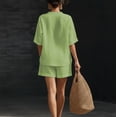 thumbnail image 5 of Mifsaly 2 Piece Short Sets for Women Summer Casual Vacation Linen Matching Outfits V Neck Tunic Top and Shorts with Pockets Green,XXL, 5 of 6