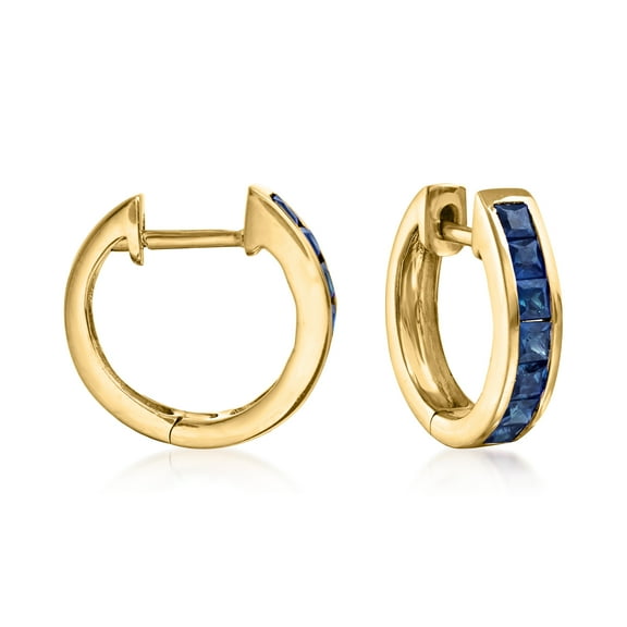 Ross-Simons 0.80 ct. t.w. Square-Cut Sapphire Huggie Hoop Earrings in 14kt Yellow Gold, Women's, Adult
