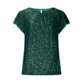 thumbnail image 3 of XIAfhje Women's Sequin Tops Short Sleeve Round Neck Glitter Sparkly Party Blouse Regular Fit Going Out Shirt Clubwear Cocktail Shirt for Night Club Party Performance Costume, 3 of 7