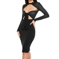 thumbnail image 1 of VISgogo - Vestido ajustado para mujer, color sólido, manga larga, diseño recortado, lazo delantero, corbata, vestido con adorno de orejas de madera VISgogo moda, 1 of 4