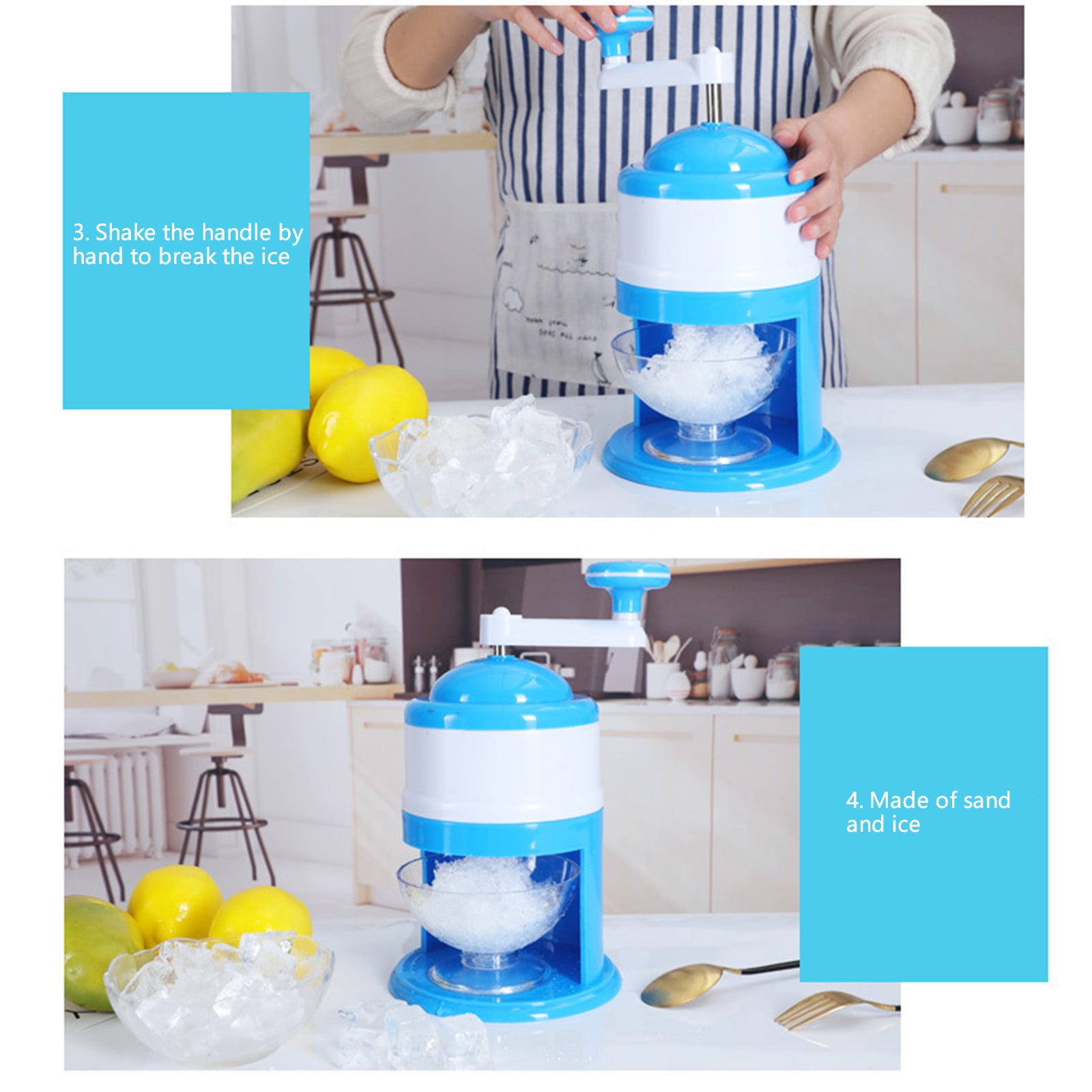 Specollect Clearance 3Pcs Rotary Ice Shaver with Handle Manual Hand Crank Snow Cone Maker Machine Qucik Shaved Ice Maker with Suction Feet, All Ice Cubes Fitted