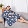 thumbnail image 5 of Oversized Wearable Blanket Hoodie,Dark Blue Ballerina Flower Pattern Sherpa Blanket Hoodie with Super Pockets,Super Warm Fuzzy Pullover for Women & Men, 5 of 6