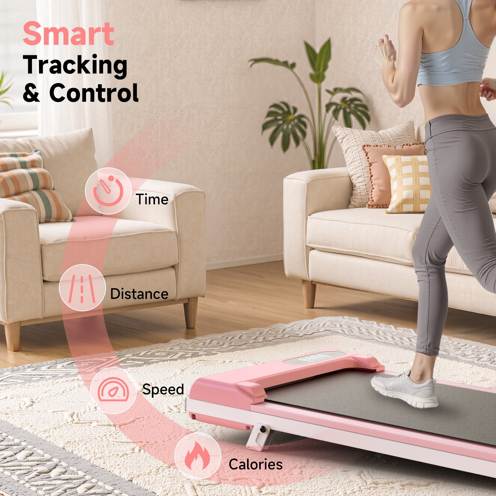 Evitormill 4 in 1 Foldable Treadmills with Handle/Handrails - 2.5HP Low Noise Folding Walking Pad, Supports 265 Lbs (Pink)