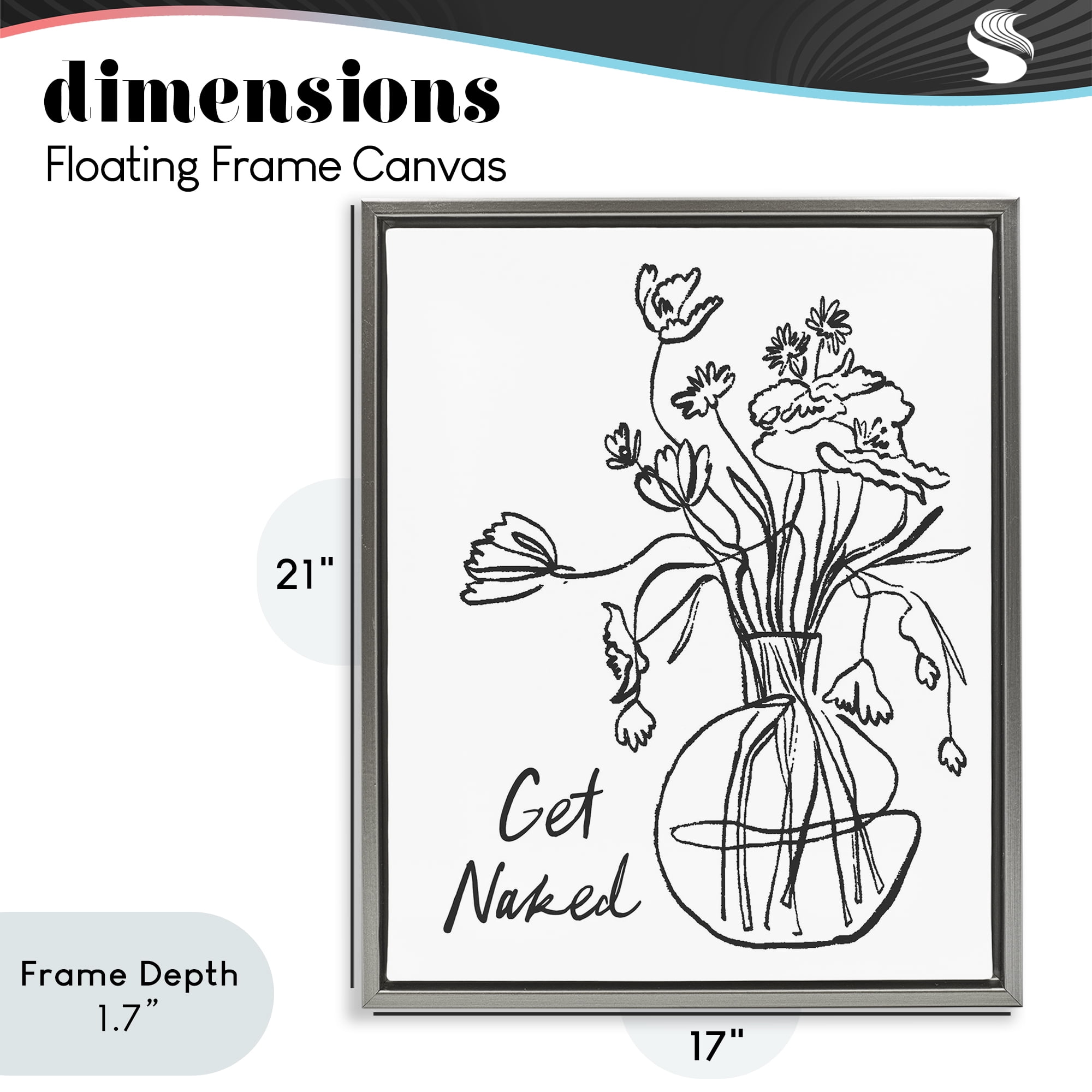 Stupell Industries Get Naked Flower Contour Gray Framed Floater Canvas Wall Art, design by Lettered and Lined