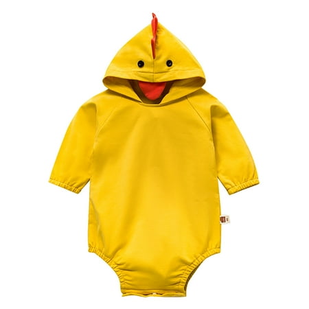 Baby Onesies Baby Boy Bodysuits Girls Cartoon Chick Warm Hooded Thick Jumpsuit Outfit One Piece Romper Yellow 3-6 Months