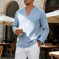 thumbnail image 5 of Men's Cotton Linen V Neck Shirt Casual Long Sleeve Solid Color Summer Beach Tops, 2XL, 5 of 7