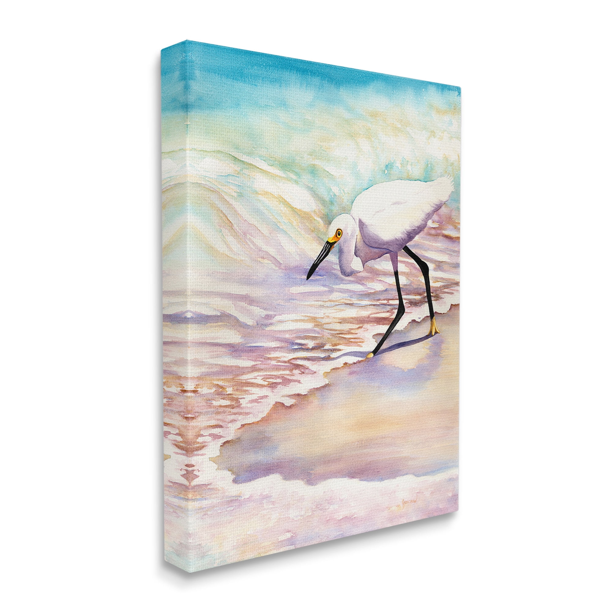 Stupell Industries Bird on Pastel Shore Animals & Insects Painting Gallery Wrapped Canvas Art Print Wall Art, 24 x 30