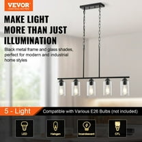 60W Kitchen Island Lighting, 5-Light Adjustable Pendant for Dining Room, E26 Bulb Included