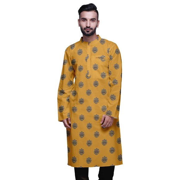 Atasi Kurta Imprimé pour Hommes Col Mandarin Popeline de Coton Kurta Chemise Décontractée